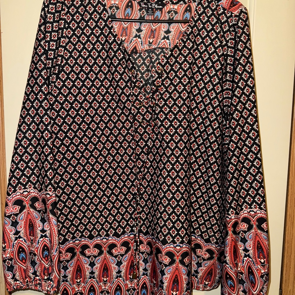 Time to Bloom  Black and  Patterned Blouse